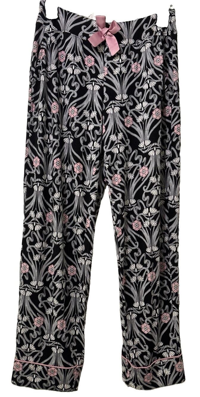 Soma Cozy Soft PJs Pajama Bottoms Lounge Pants Black Pink White Size XS Floral